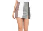 Stand Out in Style with the Burgundy, White, Grey, and Black Paneled Leather Miniskirt!