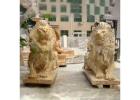 Large Marble Roaring Lion Statue for Outdoor Garden and Home Entrance