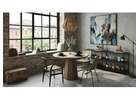 Scalloped Sintered Stone Round Dining Table with Architectural Walnut Pedestal Base 