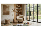 Modern Chenille Swivel Barrel Accent Chair with 180° Auto-Return Wood Base 